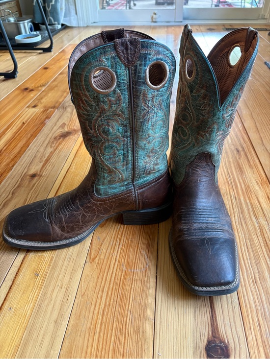 Ariat Other - Ariat Brown Leather Western Boots with Teal Embroidered Shaft